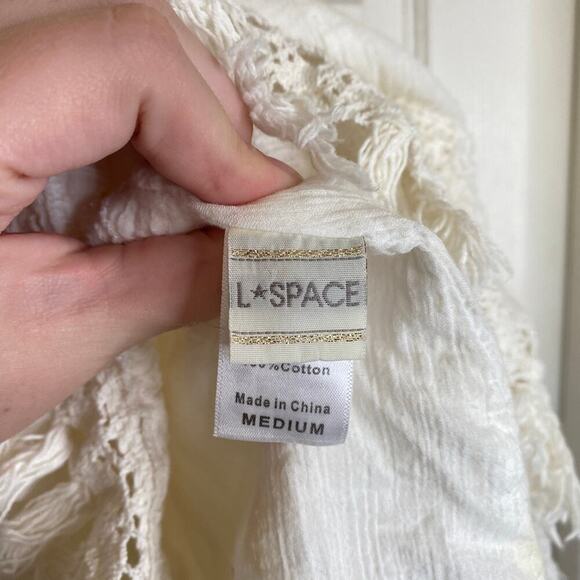 L SPACE Aloha Mini Dress Crochet Fringe Floral White Coverup Summer Size Medium - Picture 4 of 8